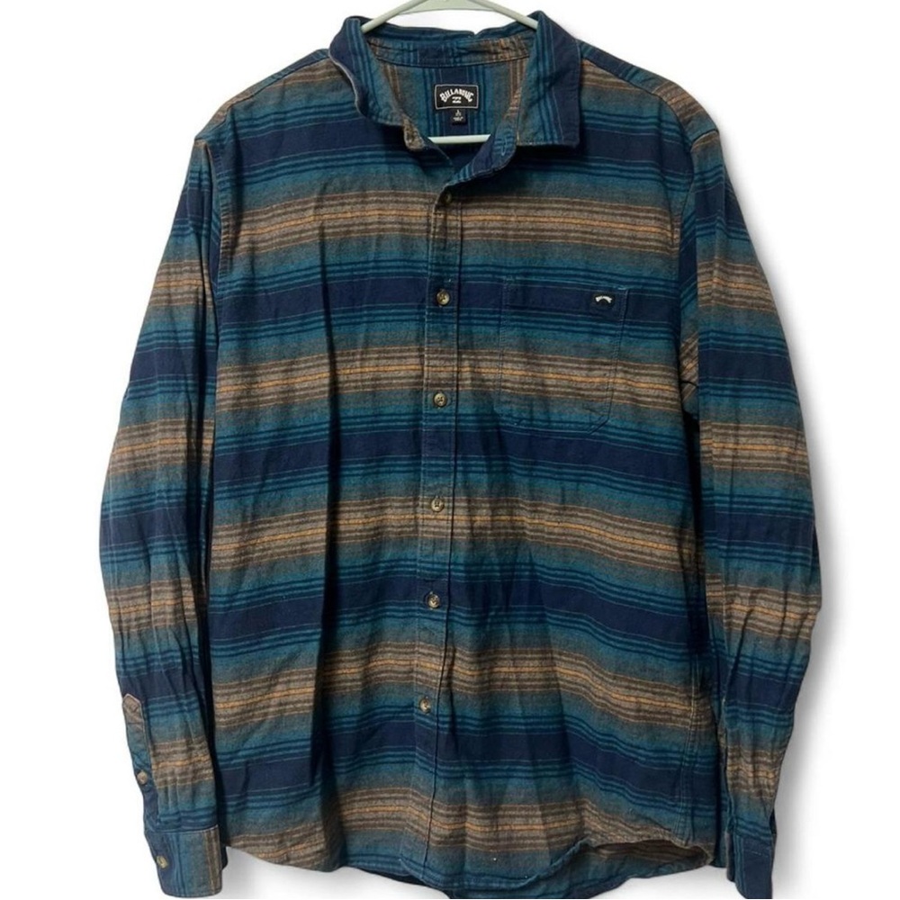 Billabong Blue and Brown Striped Button Down Shirt